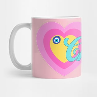 Char in Colorful Heart Illustration with Evil Eye Mug